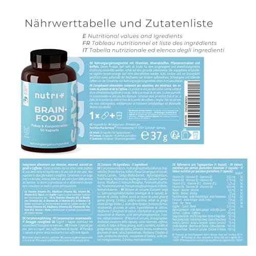 Gedächtnis-Tabletten Nutri und Brainfood Konzentration Tabletten