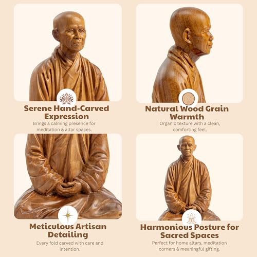 Estatua de Buda Thich Nhat Hanh de madera para meditación miniatura 4