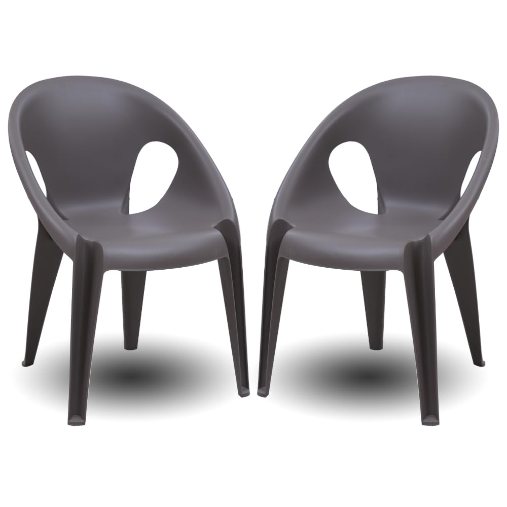 Supreme chairs Plastic Tulip Accent Armchair – Ergonomic & Weather-Resistant Lounge Chair for Indoor & Outdoor Spaces – Durable, Lightweight, and Stackable Design-Champagne, Set of 2