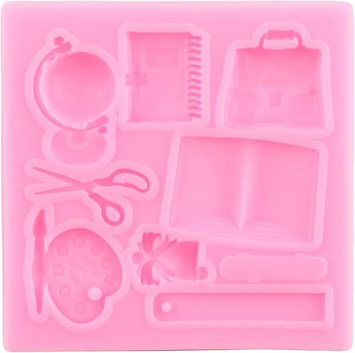 Miniatura 7 de ZiXiang Moldes de silicona para el regreso a clases, fondant, dulces, autobús escolar, libro de tijera, bolígrafo de dibujo, molde de crayón para