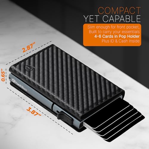 Image of Conceal Plus Pop Up Wallet for Men RFID Slim Card Holder Black Carbon | Holds 4-6 Cards with Cash & ID Storage, Featuring One Click Metal Card Ejector & Slim Carbon Design for Daily Carry