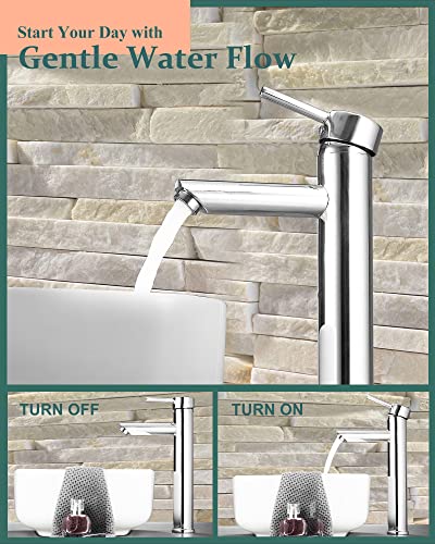 Kuzor Vessel Sink Faucet 1 Hole Single Handle Tall Bathroom Sink Faucet Chrome Bathroom Faucet With Pop Up Drain Solid Brass Faucet For Bathroom Sink #TOP2
