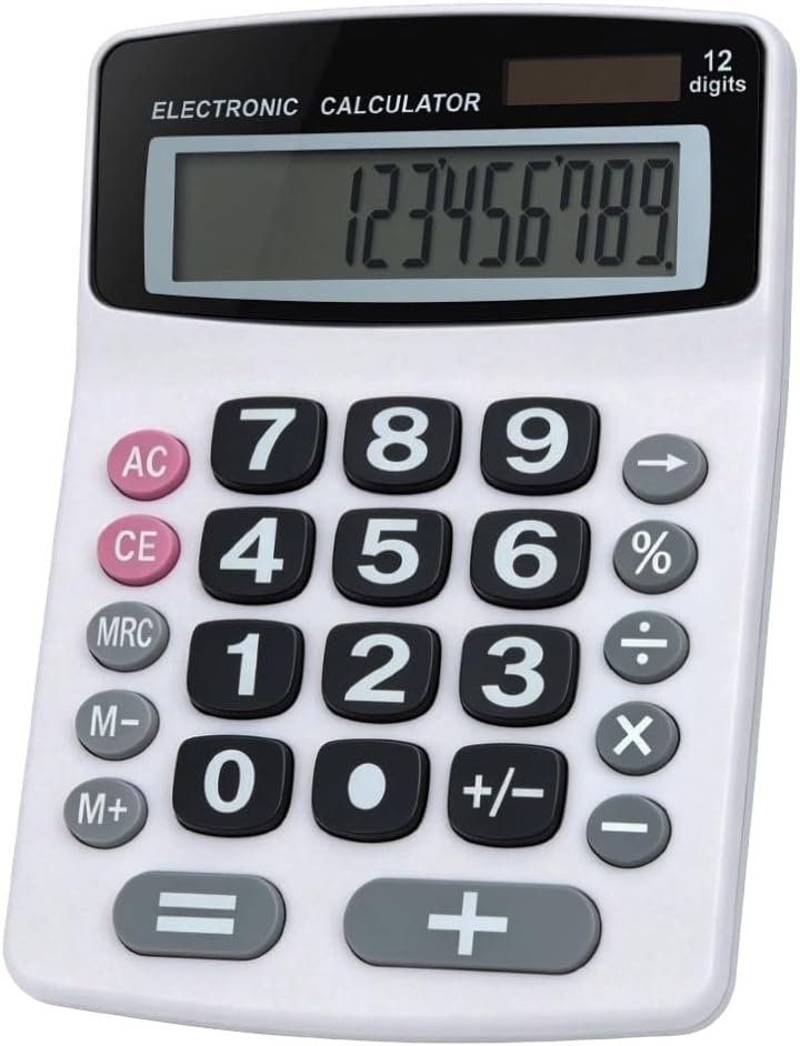 Lily' Home Jumbo 12 Digit with Solar Power, Large LCD Display - Desktop Calculator, Dual Power, Large Button Design, Battery Operation, Easy-to-Read Tilted, for Home, Office, School, Class & Business