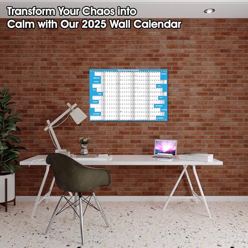 Calendário de parede 2025 mensal grande apagável a seco e molhado laminado, tamanho 61 x 91 cm, plan