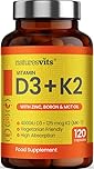 NaturesVits Vitamin D3 and K2 Bone Supplement - with Zinc, MCT Oil and Boron for Calcium Absorption for Joint Care - High Strength Natural Supplements for Women and Men