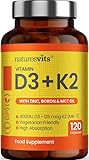 NaturesVits Vitamin D3 and K2 Bone Supplement - with Zinc, MCT Oil and Boron for Calcium Absorption for Joint Care - High Strength Natural Supplements for Women and Men