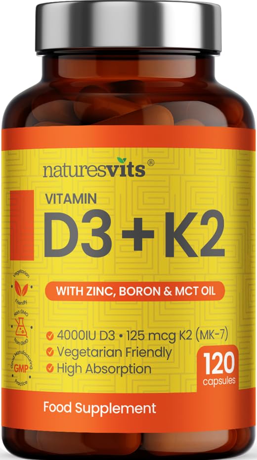 Vitamin D3 and K2 Bone Supplement - with Zinc, MCT Oil and Boron for Calcium Absorption for Joint Care - High Strength Natural Supplements for Women and Men