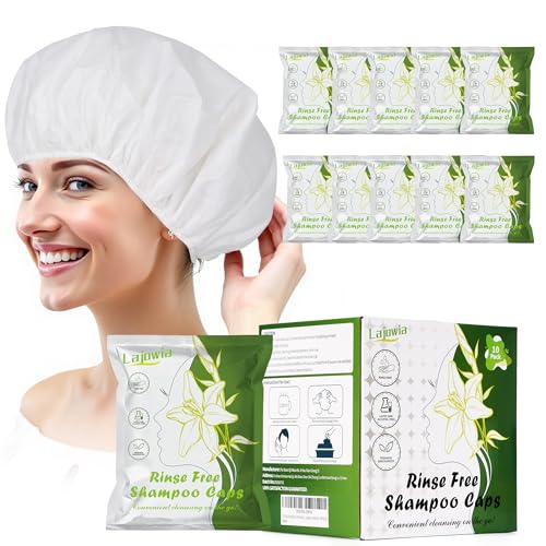 Lajowia 10 Pack Shampoo Caps No Need Rinse, Waterless Shampoo Cap Hair Wash for Bedridden Patients Elderly for Post Surgery, Hospital, Camping