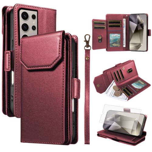 Étui portefeuille Samsung S24 Ultra protection écran verre trempé rabat magnétique et dragonne