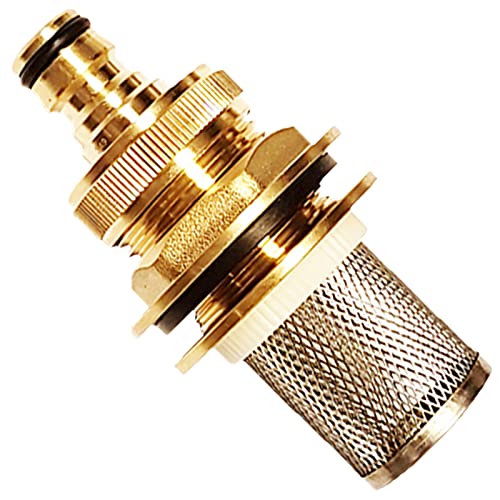 Regentonnen Tank Faß Durchführung Verschraubung aus Messing 3/4' AG x 1/2' Zoll IG mit Dichtungen für LochØ 27mm Stecker für Gardena Schnell Kupplung Gartenschlauch Buchse + Filter