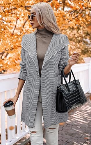 Image of ECOWISH Women Open Front Cardigan Fall Jacket Knit Coat Oversize Long Sleeve Lapel Open Front Coatigan