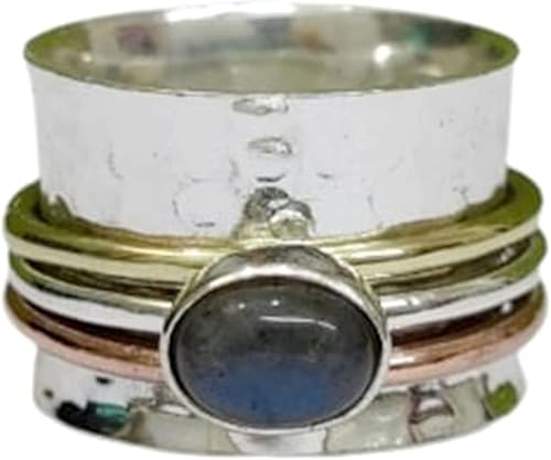 Miniatura 9 de Anillo giratorio de piedras preciosas para mujer, plata de ley 925 hecha a mano, anillo giratorio martillado hecho a mano, anillo bohemio de