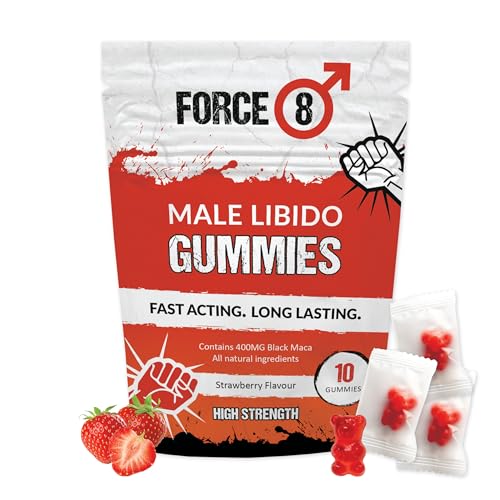 Force 8 Libido Supplement for Men | High Strength | Natural & Nutrtional 400g Maca Root Complex | X10 Long Lasting Strawberry Flavoured Gummies