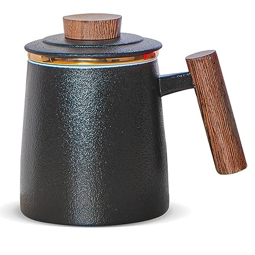 DISDADA Cup Tasse À Thé En Céramique Avec Infuseur et Couvercle Pour Infuser All-in-One Idéale Pour Café ou Feuilles de Thé, Pour la Maison ou le Bureau (Color : Elegant black)