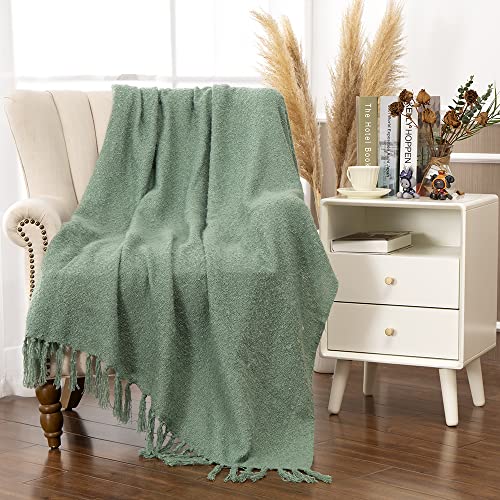 Gealaek Decorative Fluffy Faux Cashmere Throw Blanket Stone Green Fringe Lightweight Fuzzy Soft Cozy Throws For Sofa Bed Farmhouse Throw Blanket 50" X 60" #TOP1