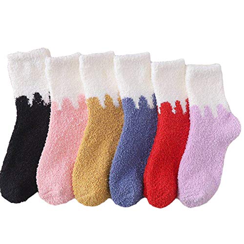 6 Pairs Fuzzy Slipper Socks, Cosy Winter Socks Soft Microfiber Fuzzy Slipper Socks Winter Warm Crew Home Socks Keep Warm and Cute