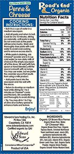 Road's End Organics Gluten Free Penne and Chreese, Cheddar, 6-Ounce Boxes (Pack of 12)