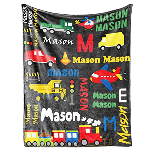 Image of Personalized Blanket with Name for Boys Car Transport Custom Name Blanket