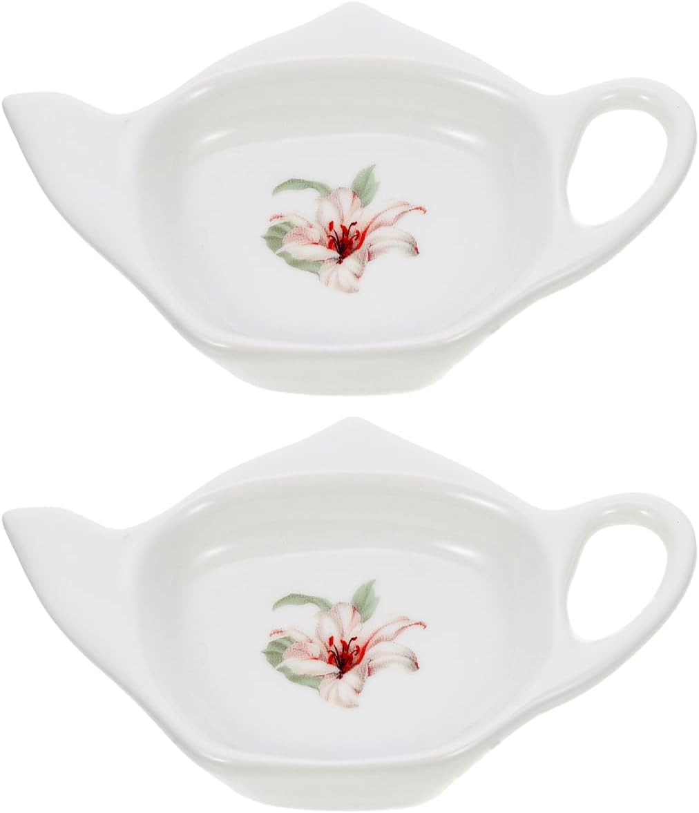 DOITOOL Ceramic Tea Bag Holders 2 Pack Small Tea Bag Coaster Tray Loose Dish for Kitchen and Dining
