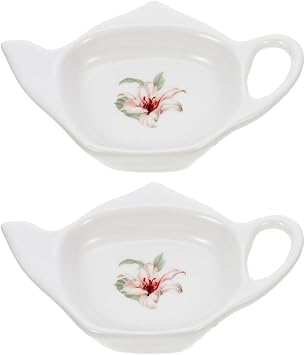 DOITOOL Ceramic Tea Bag Holders 2 Pack Small Tea Bag Coaster Tray Loose Dish for Kitchen and Dining