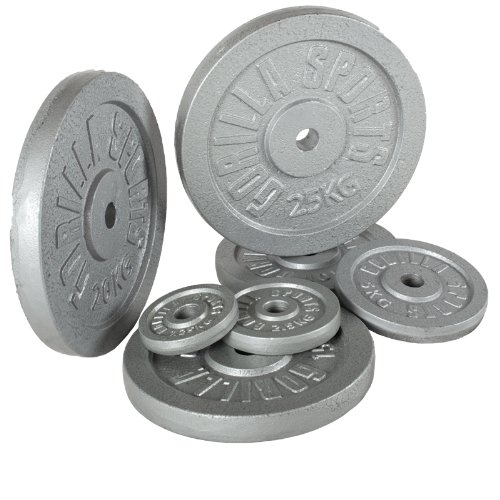 GORILLA SPORTS® Hantelscheiben - Set/Einzeln, 0,5 kg, 1,25 kg, 2 kg, 2,5 kg, 5 kg, 10 kg, 15 kg, 20 kg, 25 kg, 30 kg Gewichte, 30/31 mm, Gusseisen, Silber/Schwarz - Gewichtsscheiben, Bumper Plates – Bild 5