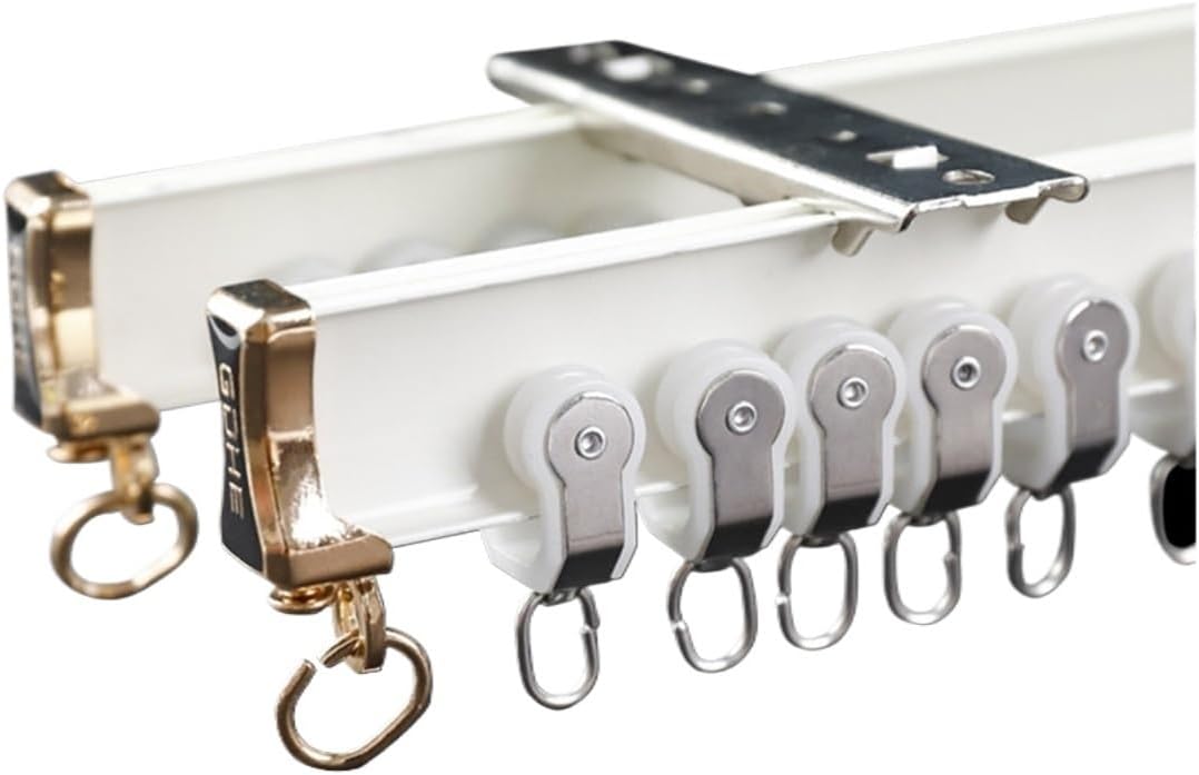 Curtain Rail Track,Curtain Track Aluminum Alloy Curtain Tracks Curve Rail Window Visible Durable Track Silencer Curtains Accessories Bendable Installation (Color : Double Top Ceilin, Size : Length 1