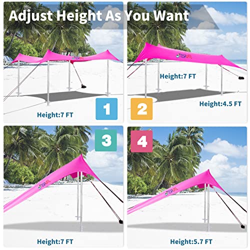 Tesalate Adjustable 4 Thicken Aluminum Poles Sun Shade Sail Shelter Portable Beach Tent Pop Up Canopy Windproof Uv Protection Tents Toldo Carpas Para Playa With Anchors Sandbags Tarp 10X10 Ft Hot Pink #TOP4