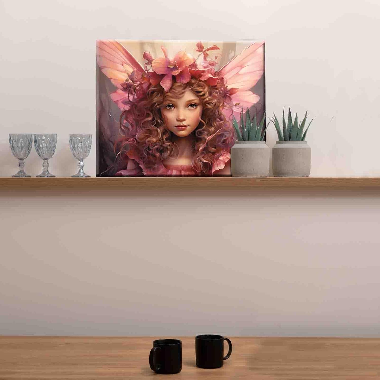 Little Girl Angel DIY Paint by Numbers for Adults Pink Wreath DIY Digital Oil Painting Acrylic Paint Angel Girl Flowers Painting Kits Canvas With Acrylic Paint Room Decor 16x20 Inch （DIY Frame ）