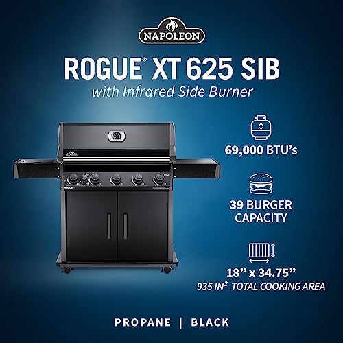Napoleon Rogue Xt 625 Bbq Grill, Black, Propane Gas - Rxt625Sibpk-1 With Five Burners, Infrared Sear Station Side Burner, Barbecue Gas Cart, Folding Side Shelves, Instant Failsafe Ignition #TOP3