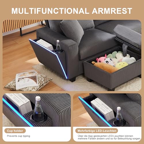 Sofá seccional de 334 cm de alta gama con estante abatible y diseño modular 5