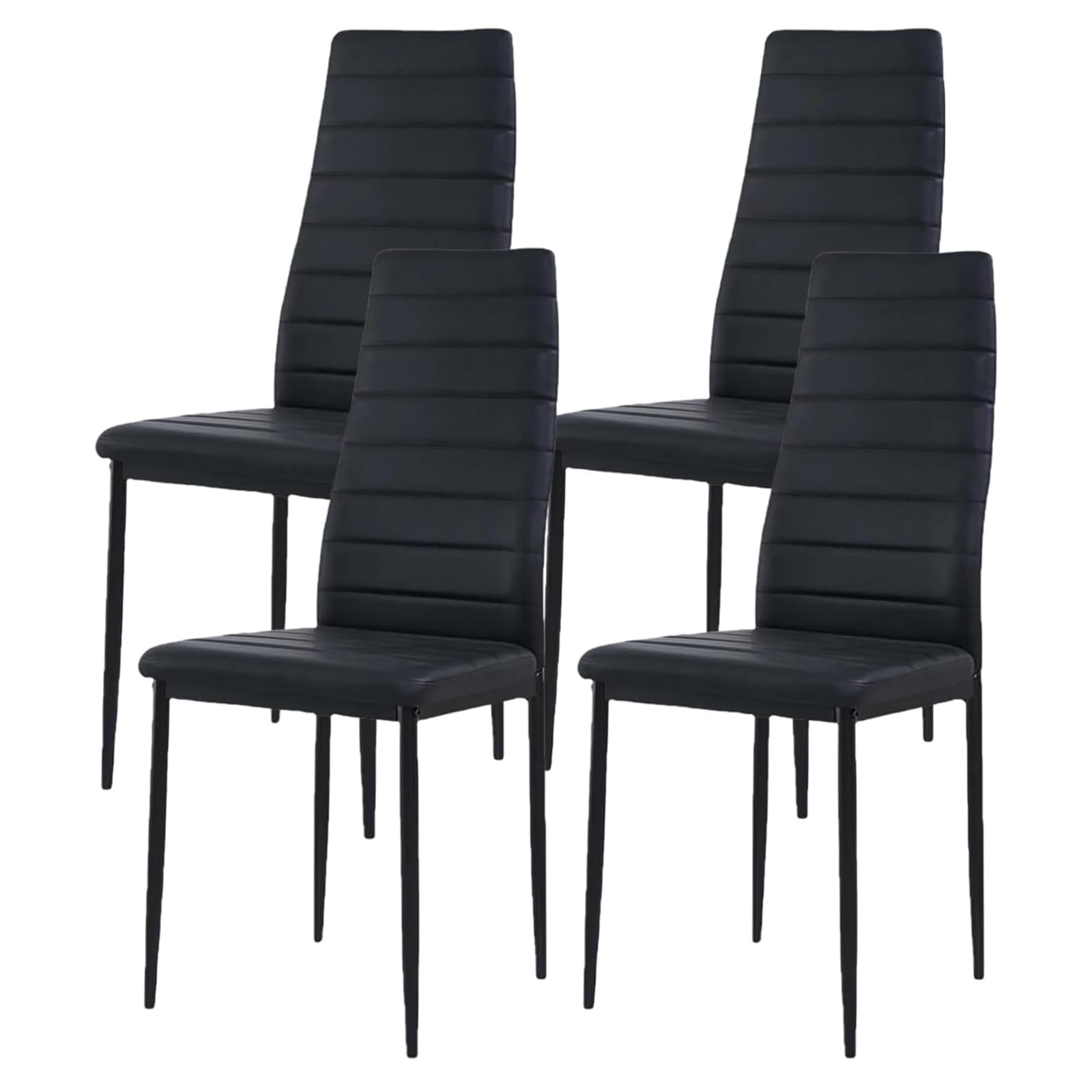 ZZINOKE Juego de 4 Sillas Comedor, Cuero Artificial, Respaldo Alto, Impermeable, Sillas Cocina, Asiento Tapizado, 41.5x52x98CM,Negro