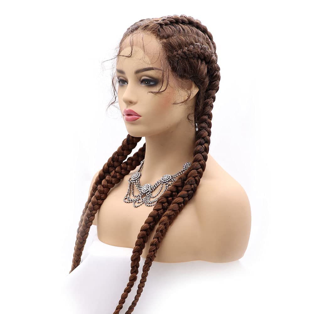 4 Twist Lace Front Braid Wig Nature Looking with Baby Hair Synthetic Wigs Hand Tied Heat Resistant Fiber 4 Braided Daily Wear Wigs for Women 30 Inches (Dark brown)