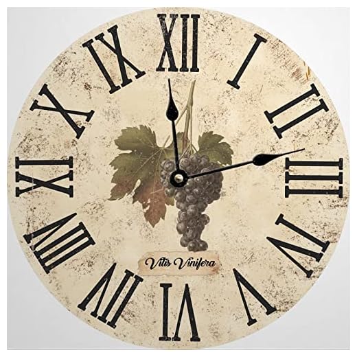 Vintage Grape Wall Clock Kitchen Clock Wine Decor French Country Romantic Decorative Wall Clocks Roman Numeral Clock Decor for Living Room,Bedroom,Office,12 Inch