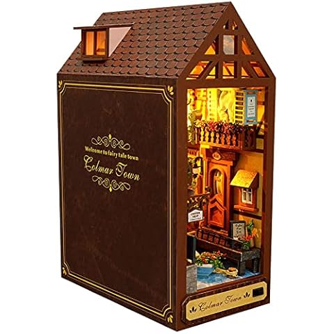 3D Jungle Hut Wooden Book Stand Puzzle DIY Dollhouse Wood Bookends Book Nook Model Building Kit with LED Light for Teens and Adults to Build-Creativity Gift Cover