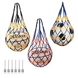 AMFUN 3 Stück Ballnetz Net Tasche, Basketball Bag, Tragbare Ballsack, Ball Netztasche, für Fußball Volleyball Rugbyball Basketball