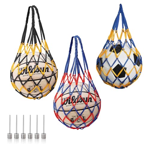 AMFUN 3 Stück Ballnetz Net Tasche, Basketball Bag, Tragbare Ballsack, Ball Netztasche, für Fußball Volleyball Rugbyball Basketball