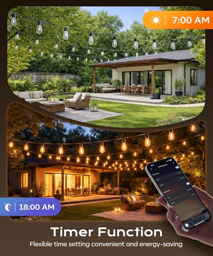 Ecoeve Outdoor String Lights, 50FT Patio Lights for Outside, Smart App & Remote Control with Timer, Dimmable with 4 Scene Modes, Warm White Waterproof LED Bulbs for Garden, Yard and Backyard Decor — view 4
