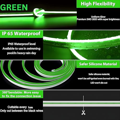 Image of HEADLY 16.4 Feet LED Neon Strip Lights, with 12V Adapter, Waterproof IP65, Silicone Flexible Rope Light for Home Wall Decor | Neon Lights | 5 Meter |