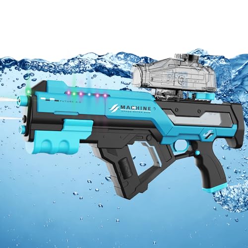 Eayaele Electric Water Gun with LED Chasing Lights, 35 FT, Automatic & Manual Dual Mode High Powered High Capacity Squirt Guns for Adult Kid (Blue)