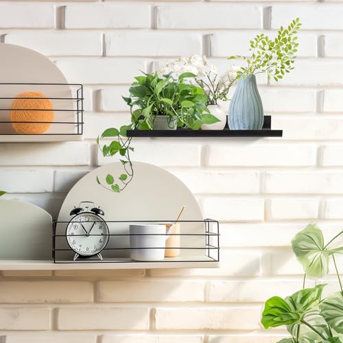 QJKEJI Wandregal, Wandboard, Bilderleiste,Schweberegal, Bad Regal Wand Bücherregal für Wohnzimmer Arbeitszimmer Badezimmer Küche Fotorahmen Dekos (2, Schwarz, 30 * 11.5 * 3.5CM)