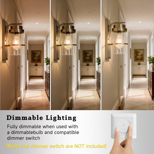 Image of Brushed Nickel Modern Wall Sconces,Bathroom Light Fixture,10.2 in | E26 Base,modern wall sconces for hallways,stairs,bedroom,beside lights wall mounted