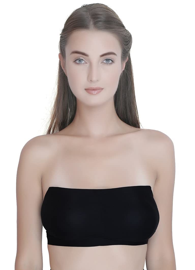 Women Ice Silk Seamless Padded Tube Bra With Back Hook Closure, Size M to XL