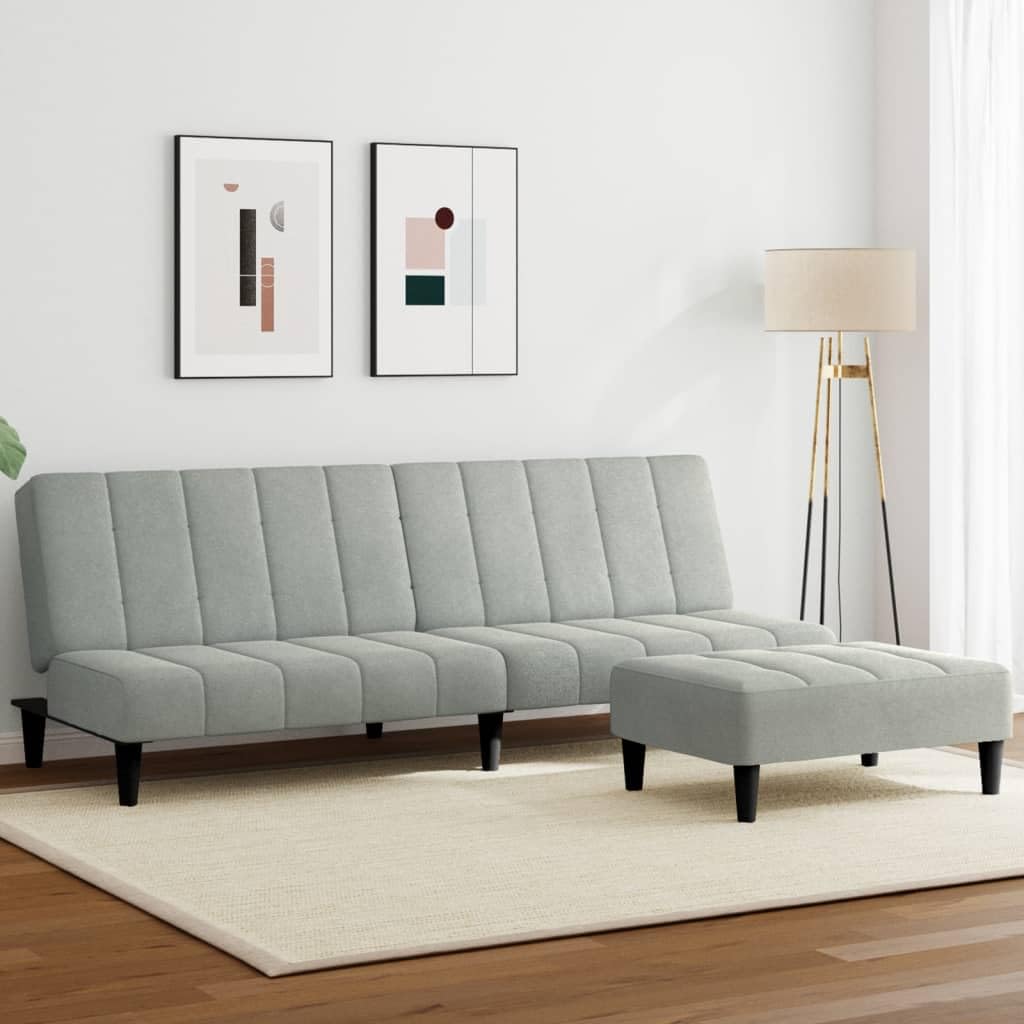 Divano letto a 2 posti, in velluto grigio chiaro, con poggiapiedi, 200 x 84,5 x 69 cm, trasformabile in letto, per soggiorno e camera degli ospiti