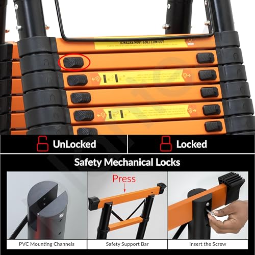 Image of Plantex (3.3+3.3m) (21.65 ft.) Telescopic Ladder /Carbon Steel A Type (Dual) Portable & Compact Ladder /Foldable Multipurpose Collapsible Ladder for Home & Outdoor Use - (Orange)