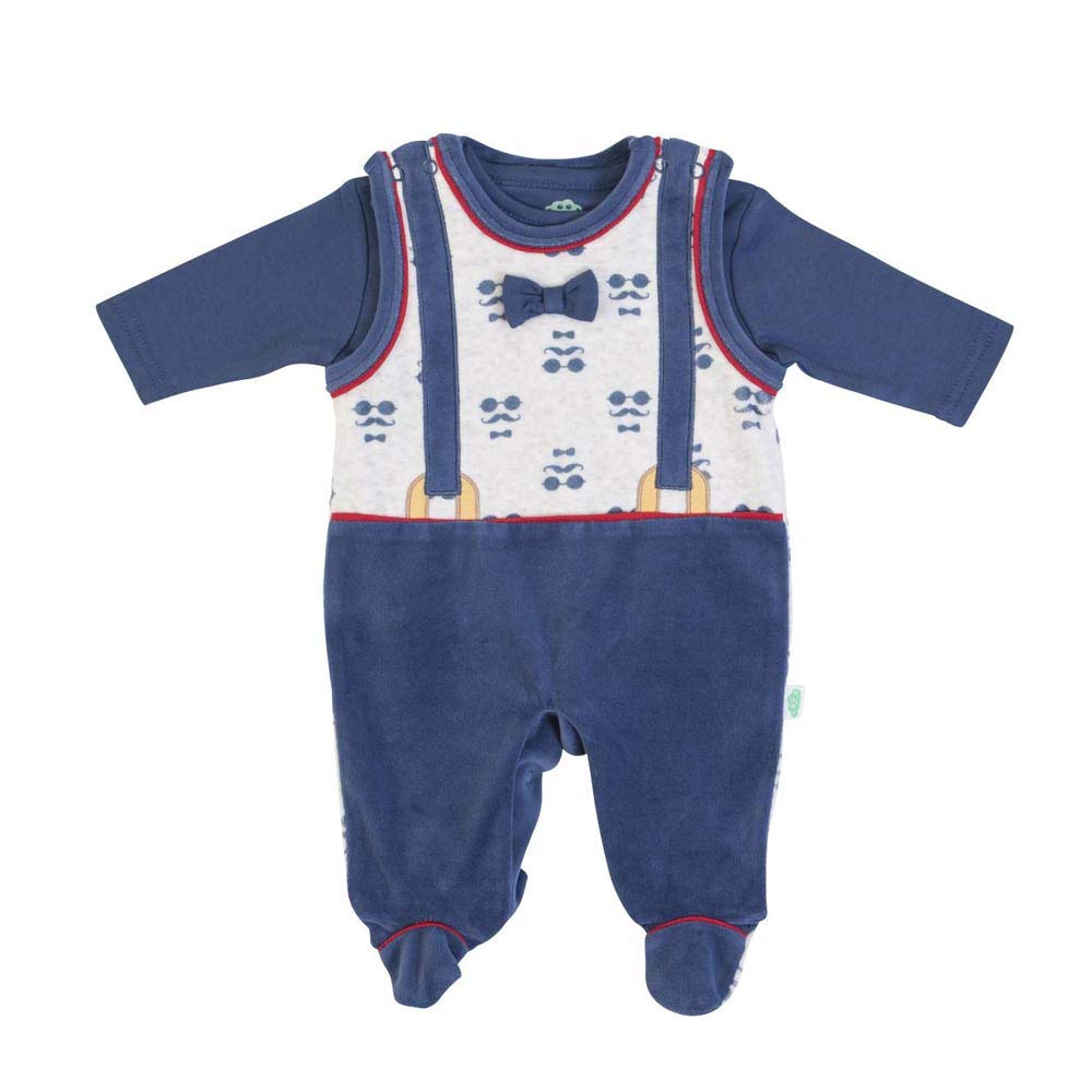 Tutina Neonato 0-3 Mesi Maschio ciniglia Salopette e Maglia Blu