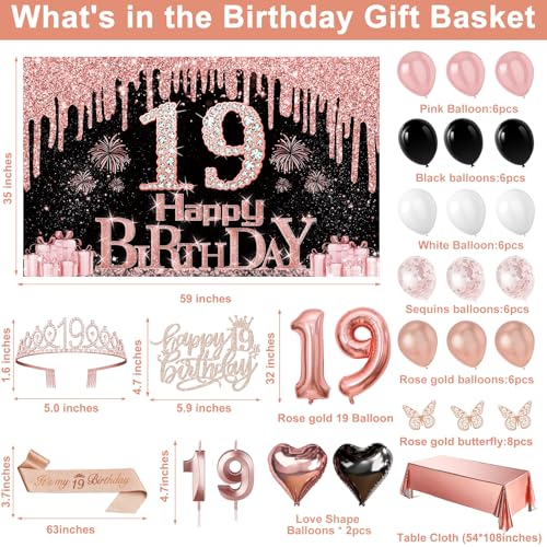 Juesly 19th Birthday Decorations for Girls Rose Gold Black 49pcs by Juesly - Used condition - Image 3