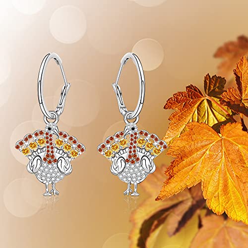 Thanksgiving Turkey Earrings For Women Girls Diamond Dangle Hoop Hypoallergenic Clip On Earring Sterling Silver Colored Drop Weird Topaz Piercing Hook Holiday Christmas Gift #TOP7