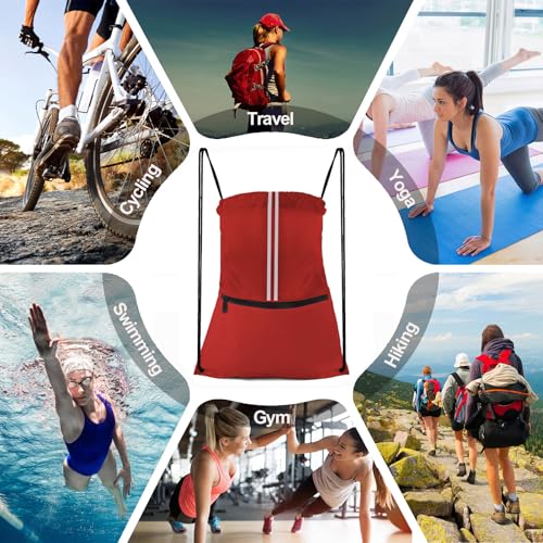 Image of Drawstring Backpack Large Sports Draw String Bag for Women and Men (Red)