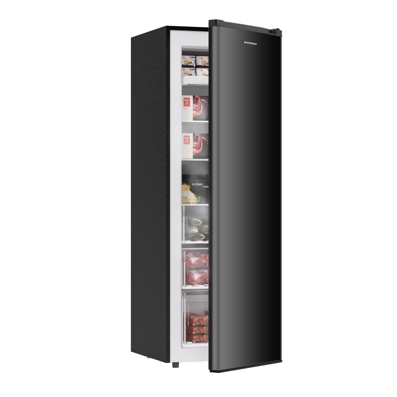 BANGSON Upright Freezer, 7.0 Cu.ft Stand Up Freezer, Convertible Upright Freezer/Refrigerator, Single Door for Kitchen,Garage, Office, Apartment, Black