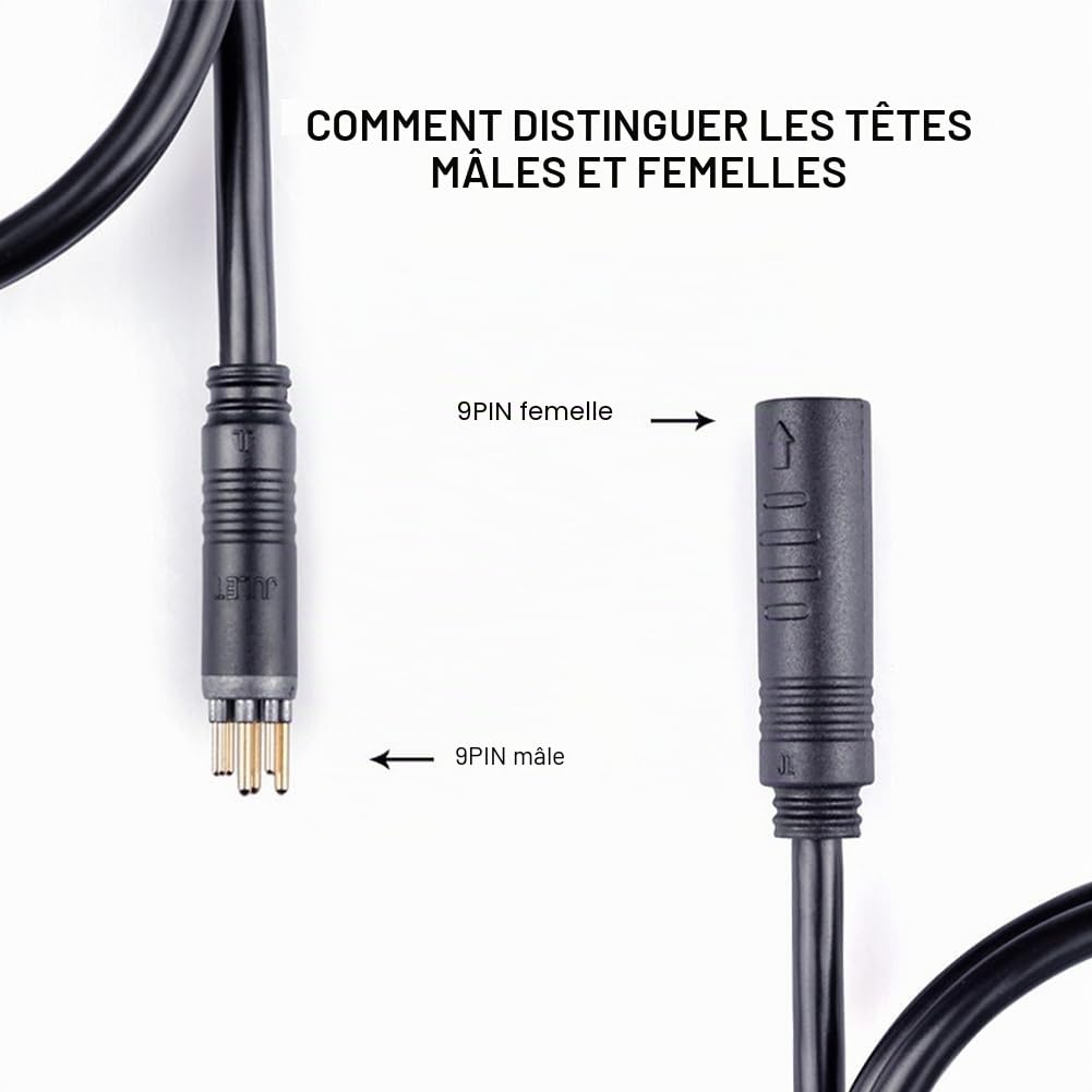 Câble d'extension de Moteur de vélo électrique, Câble d'extension de moteur de roue à 9 broches pour vélo électrique fil femelle à mâle accessoire de vélo électrique (1.5 * 1300mm)